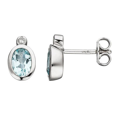 Colfem Ohrstecker oval, 585 Weißgold, Diamant, Aquamarin - Bild 1