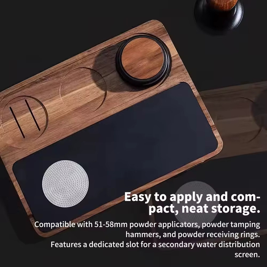 FENCHUI Kaffee-Tamperstation aus Holz in Braun, rutschfeste Espresso-Tamperhalterbasis für 51–58 mm Tamper - Bild 2