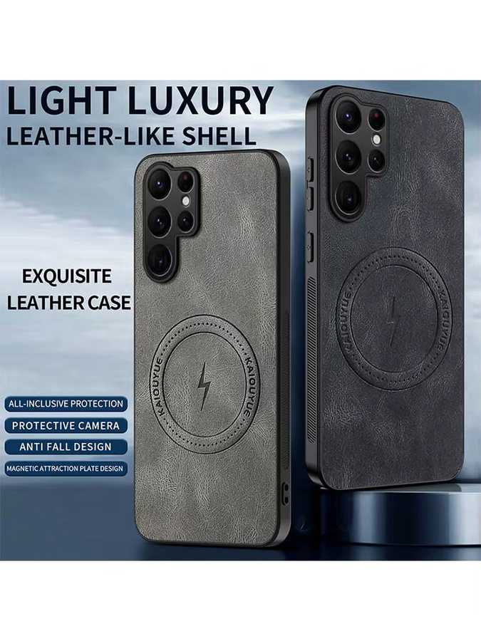 Magnetische MagSafe Schutzhülle aus PU Leder für Samsung Galaxy S25 S24 Ultra S23FE S22Plus S21 in Blau und Grau - Bild 4