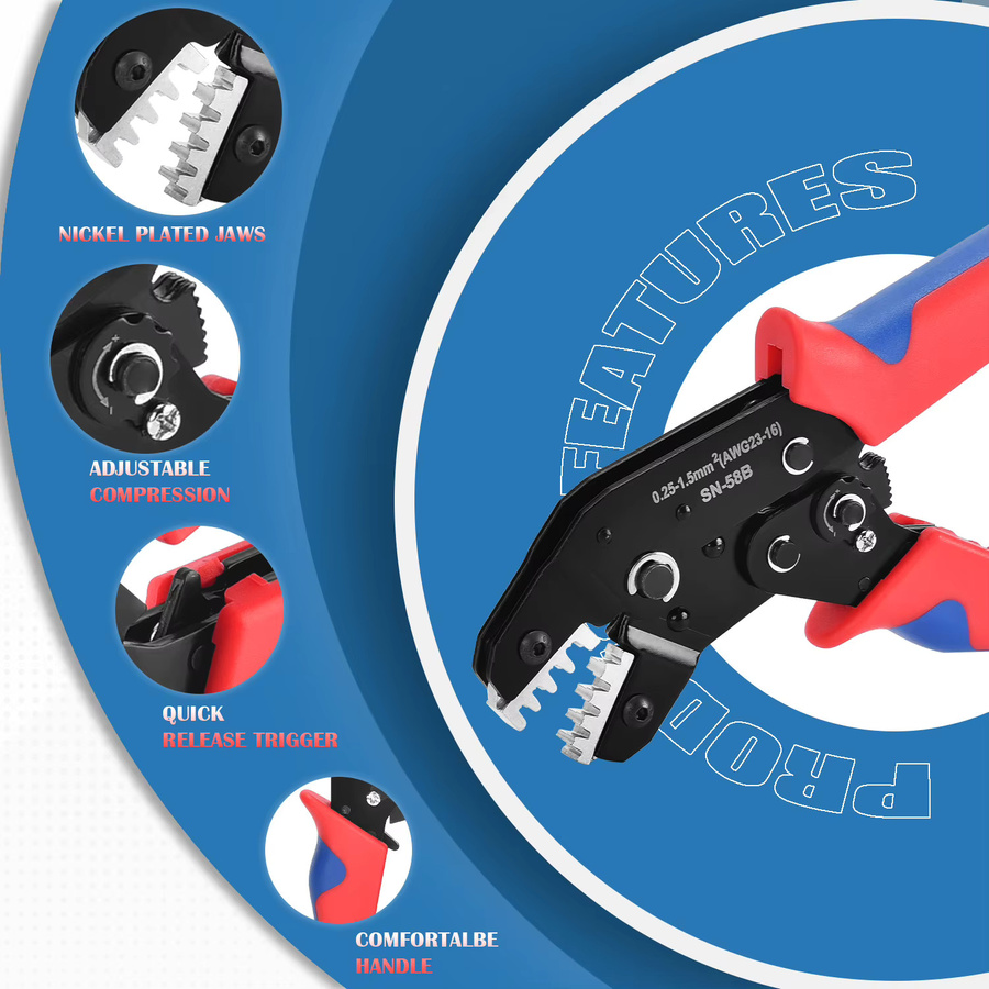 SN-68B Ratschen-Crimper-Werkzeug mit Wechselbacken-Set für nicht isolierte Zylinder und Dupont-Stecker, Multicolour - Bild 2