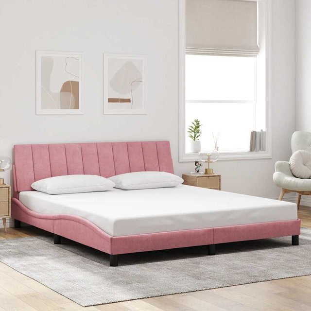 vidaXL Bettgestell Hanko in Rosa mit Kopfteil aus Samt und Sperrholz, B/T/H: 180 x 200 cm - Bild 2