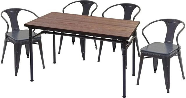 MCW Esszimmer-Set H10 aus Ulmenholz in Grau im Industrie-Style mit 1 Tisch und 4 Stühlen - Bild 2