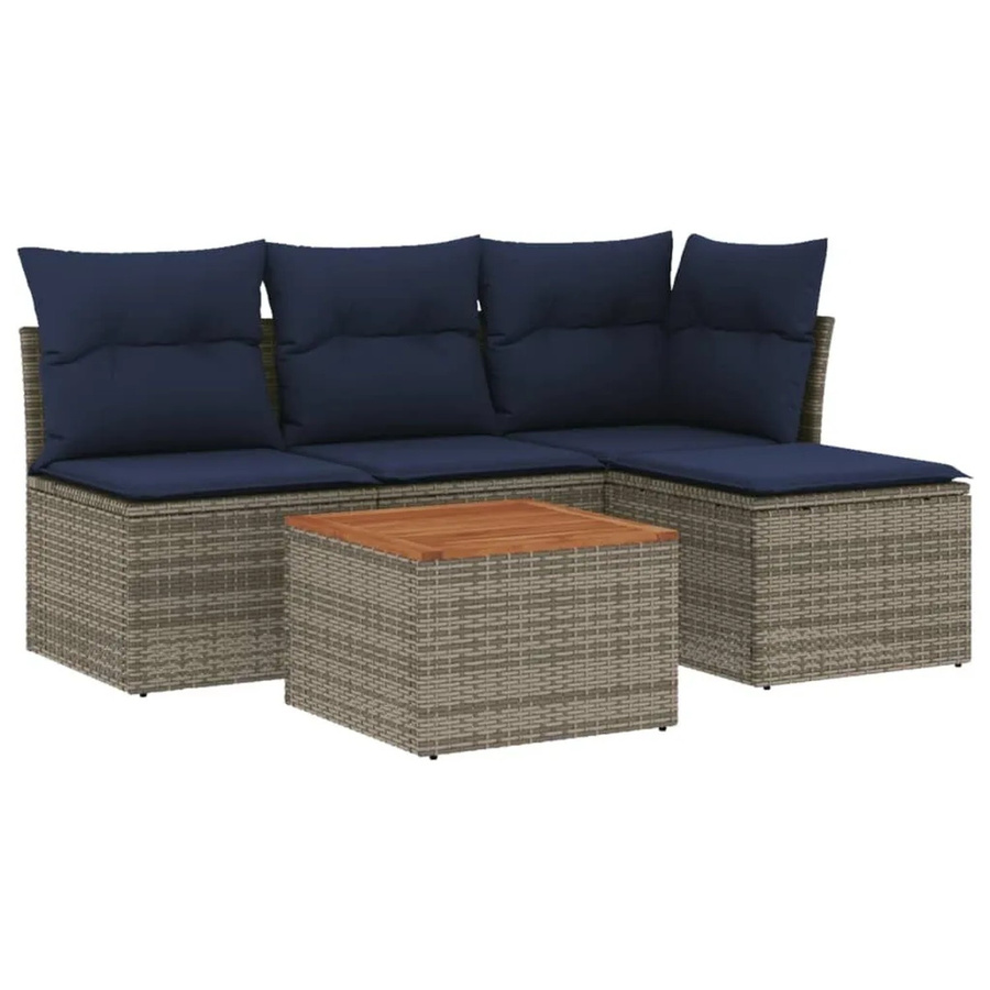 vidaXL 5-tlg. Gartensofa-Set aus Polyrattan in Grau mit Kissen und Couchtisch für Terrasse und Garten - Bild 2