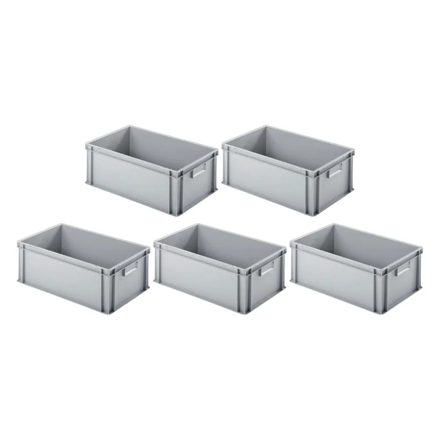 PROREGAL SparSet 5x Eurobehälter mit geschlossenem Griff, Grau, H x B x T: 22 x 40 x 60 cm, 38 Liter - Bild 2