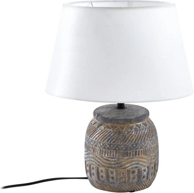 Lindby Tischlampe Aelith in Grau, Landhaus Vintage Rustikal, Alu und Textil, E27, Höhe: 36,0 cm - Bild 1