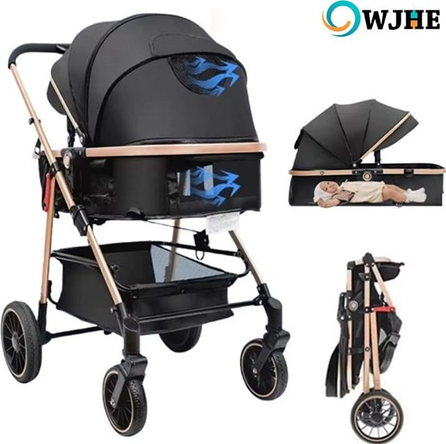 OWJHE 3-in-1 Kombi-Kinderwagen für Neugeborene mit Aluminiumrahmen und Stoßdämpfer, Schwarz, faltbar - Bild 1