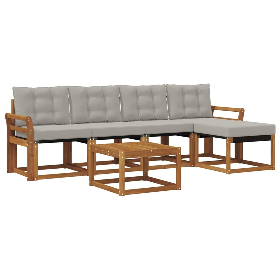 vidaXL Outdoor-Sofagarnitur 6-teilig aus Akazienholz und Textilene in Natur und Grau mit Kissen - Bild 2
