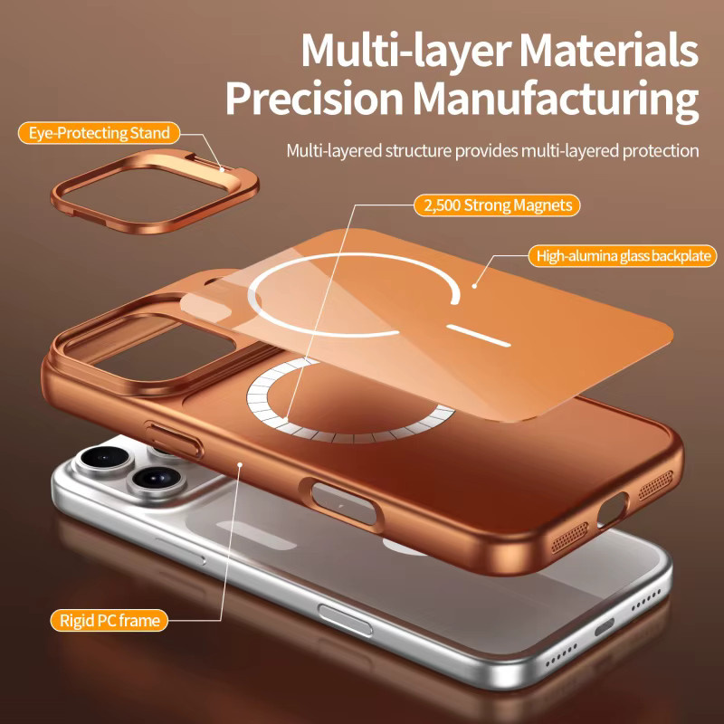 SUNWARD Magnetische Glas-Handyhülle für iPhone mit klappbarem Kameraständer und MagSafe Unterstützung in Blau - Bild 2