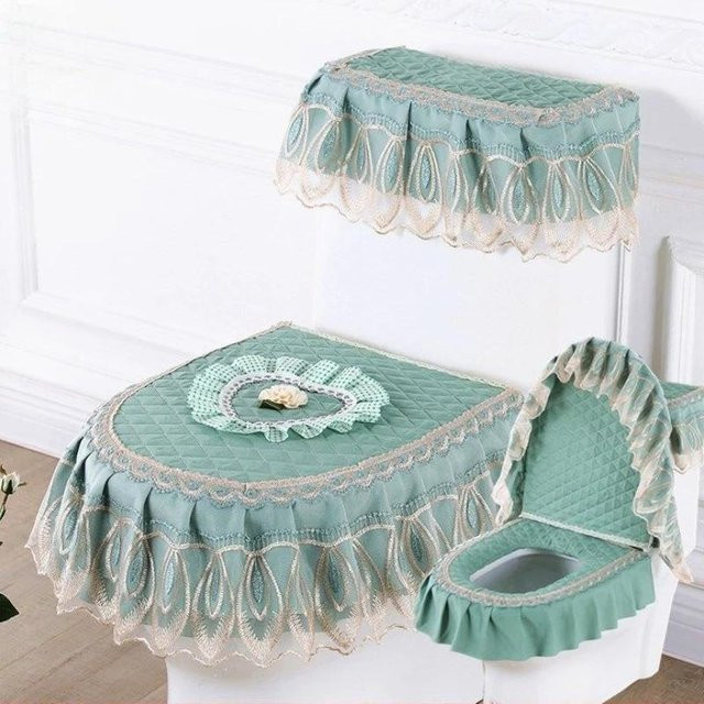 Wucifang Jewelry 3-teiliges Set weiches Toilettensitzkissen mit Reißverschlussbezug und Schlaufe, Shabby Chic, Polyacryl, Blau, Lila, Grün - Bild 1