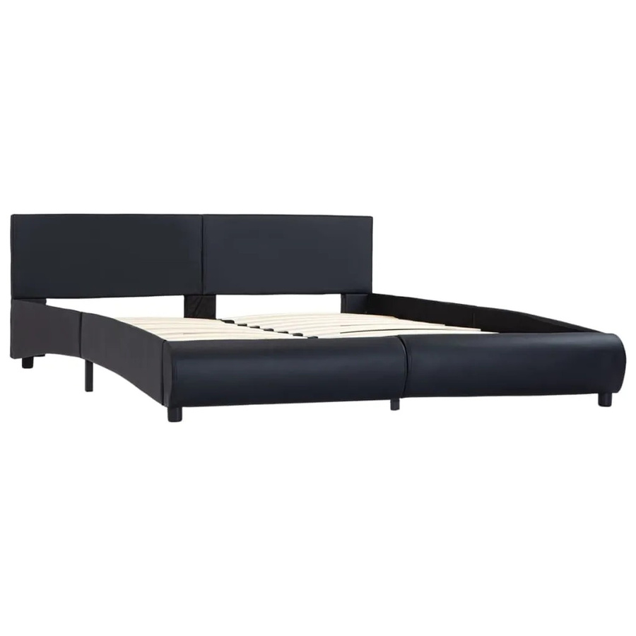 vidaXL Bettgestell mit LED-Unterbettbeleuchtung und USB-Ladeport in Schwarz aus Kunstleder, B/T: 180 x 200 cm - Bild 2