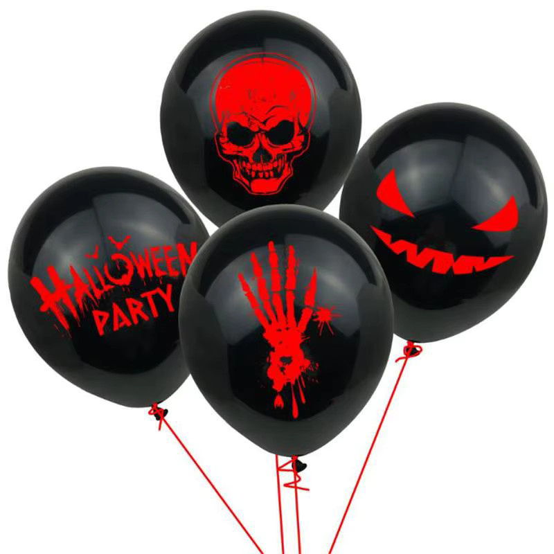 Ataozhekou Halloween Luftballons Set mit Geist, Spinne, Hexe, Fledermaus, Kürbis und Skelett in Schwarz und Rot, 12 Stück - Bild 2