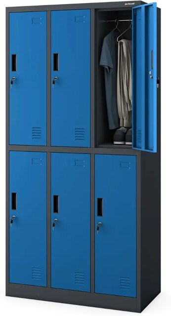 JAN NOWAK Umkleideschrank Spind IGOR mit 6 Abteilen in Anthrazit-Blau, Höhe: 185 cm, Breite: 90 cm, Tiefe: 45 cm - Bild 1
