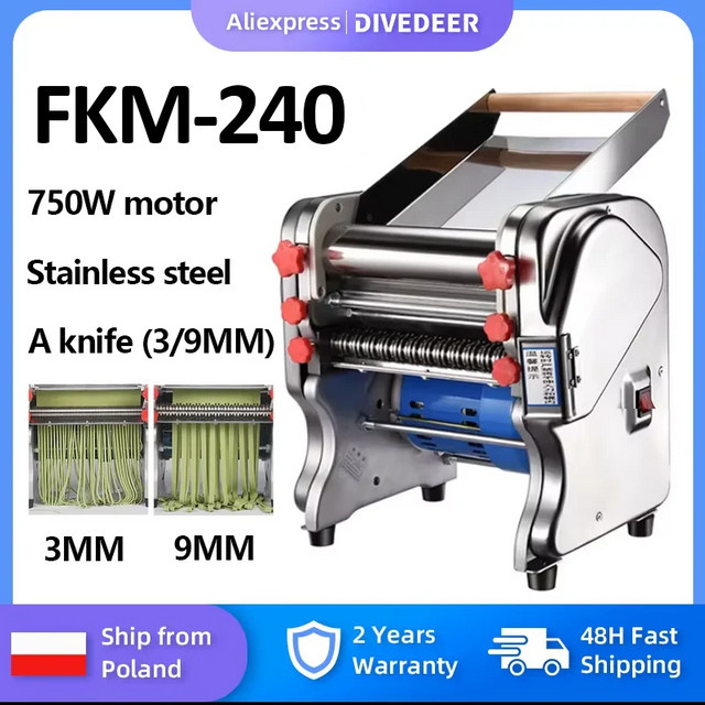 DIVEDEER FKM-240 Elektrische Teigausrollmaschine aus Edelstahl in Silber mit 750 W - Bild 1