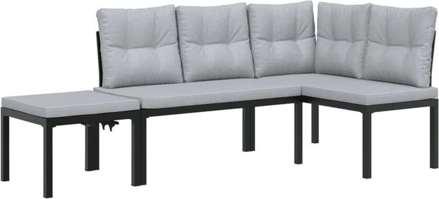 vidaXL Gartenbank-Set 3-teilig in Schwarz und Grau aus pulverbeschichtetem Stahl und Polyester für Garten und Terrasse - Bild 1