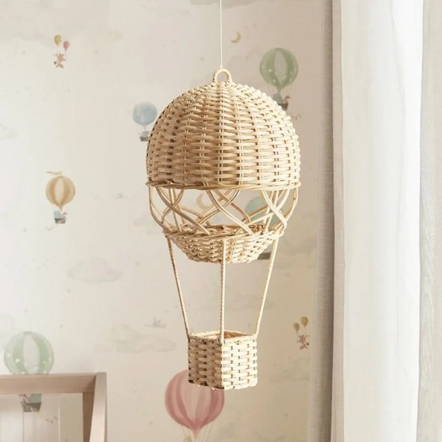 ANENG Handgefertigter Rattan-Hängekorb in Form eines Heißluftballons für das Kinderzimmer, Boho-Dekoration in Beige, rund - Bild 1