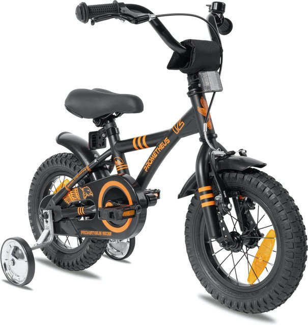 PROMETHEUS BIKES Kinderfahrrad 12 Zoll, mit Stützrädern und Rücktrittbremse, Schwarz, ab 3 Jahren - Bild 1