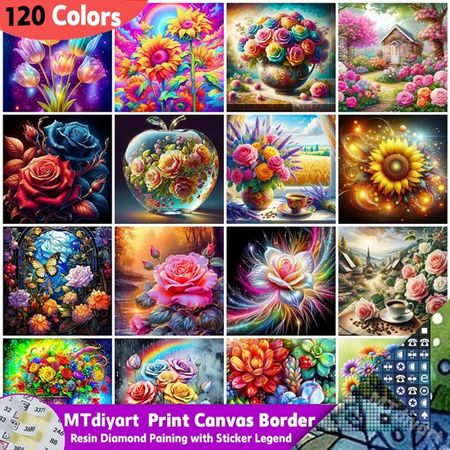 MTdiyart Diamond Painting Set Blumen Rose mit 120 Farben, Mehrfarbig, B/H: 40 x 40 cm