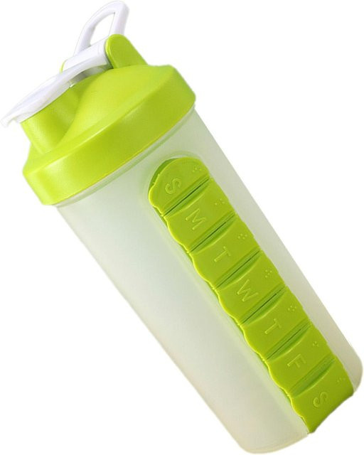 Fishine Tragbare Medikamentenbox und Wasserflasche mit 7-Tage-Medikamentenfach in Grün und Gelb - Bild 1