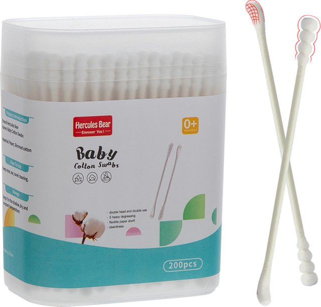 Baumwoll-Tupfer für Kinder, 200 Stück, doppelseitig, Einweg - Bild 1
