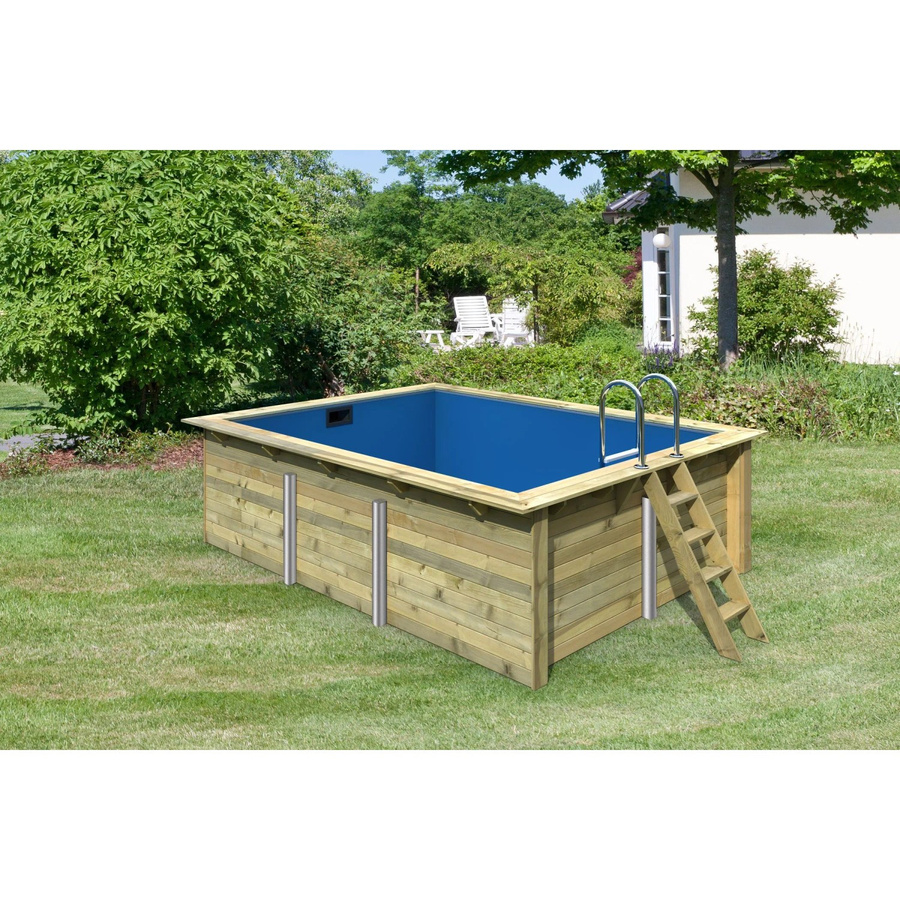 Karibu Rechteck Pool aus Massivholz Fichte in Blau - Bild 3