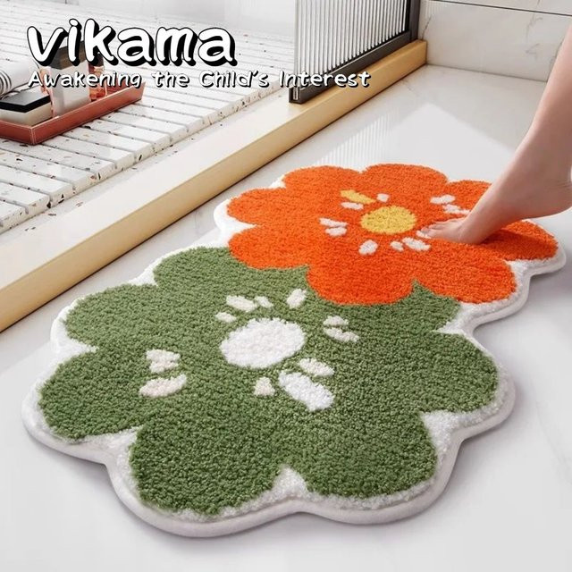 VIKAMA Plüsch-Badematte in Multicolour, ultraweiche und rutschfeste Fußmatte mit floralem Design, B/T: 60 x 40 cm - Bild 1