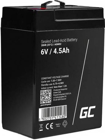 Green Cell AGM02 Blei-Gel Akku 6V 4.5Ah Schwarz B/H/T: 70 x 104 x 47 mm Flachstecker 4.8mm zyklenfest und wartungsfrei - Bild 1