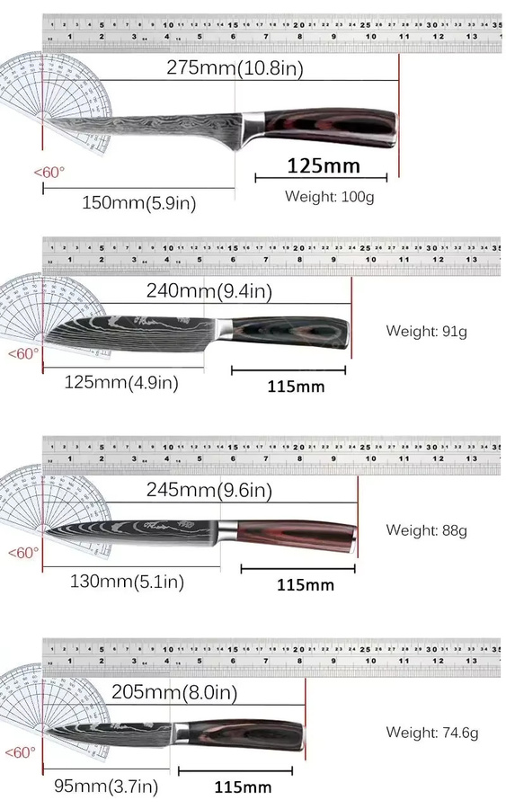 WXCOO Profi Küchenmesser-Set aus Edelstahl mit hohem Kohlenstoffgehalt und farbigem Holzgriff, Japanisches Multi-Ausbeinmesser - Bild 4