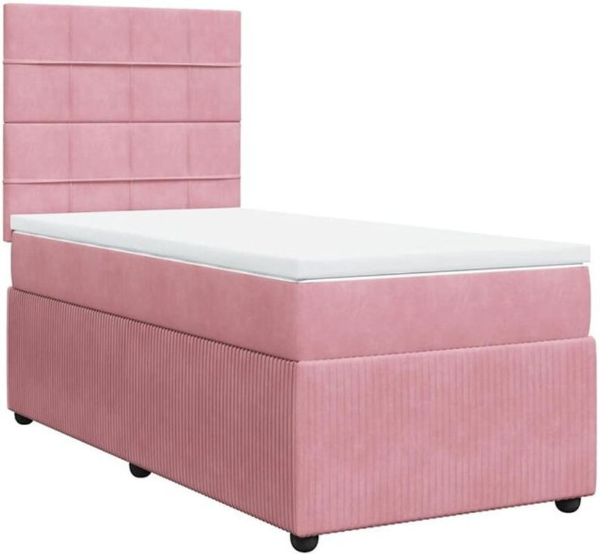 Vidaxl Boxspringbett mit Matratze aus Samt in Rosa und Weiß, B/T/H: 100 x 200 x 140,5 cm - Bild 1