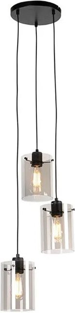 QAZQA Design Hängelampe in Schwarz mit Rauchglas, moderne 3-Licht Kuppel-Pendelleuchte für den Esstisch, dimmbar und höhenverstellbar - Bild 1