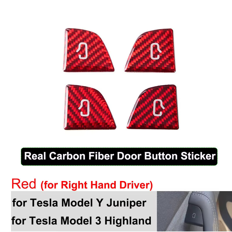 Beworth Carbon Faser Muster Aufkleber für Tesla Modell Y Juniper und Modell 3 2025, Offene Tür Taste Trim Patch Schalter Abdeckung, Rot - Bild 3