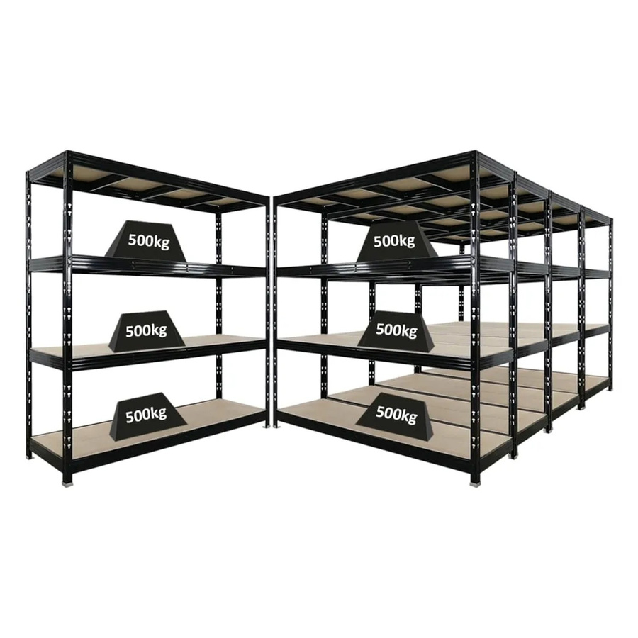 5x PROREGAL Rhino Profi Schwerlastregal Schwarz mit 4 verstellbaren Spanplatten-Ebenen, B/T/H: 200 x 60 x 200 cm, Fachlast 500 kg - Bild 2