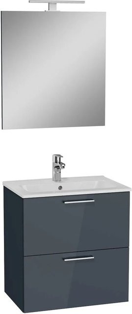 VitrA Badezimmermöbel Set Mia mit Waschtisch, Unterschrank und LED-Wandspiegel in Anthrazit und Weiß - Bild 1