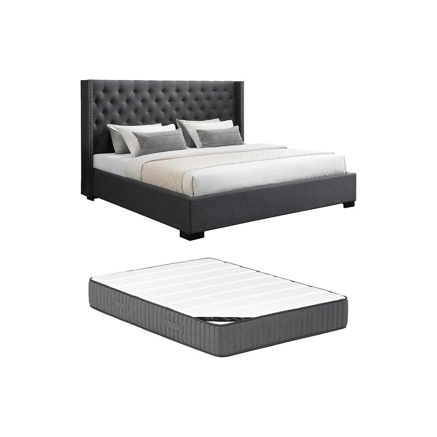 Vente-unique Bettrahmen Massimo in Grau mit Stoffbezug, B/T/H: 223,5 x 141,5 x 215,5 cm - Bild 2