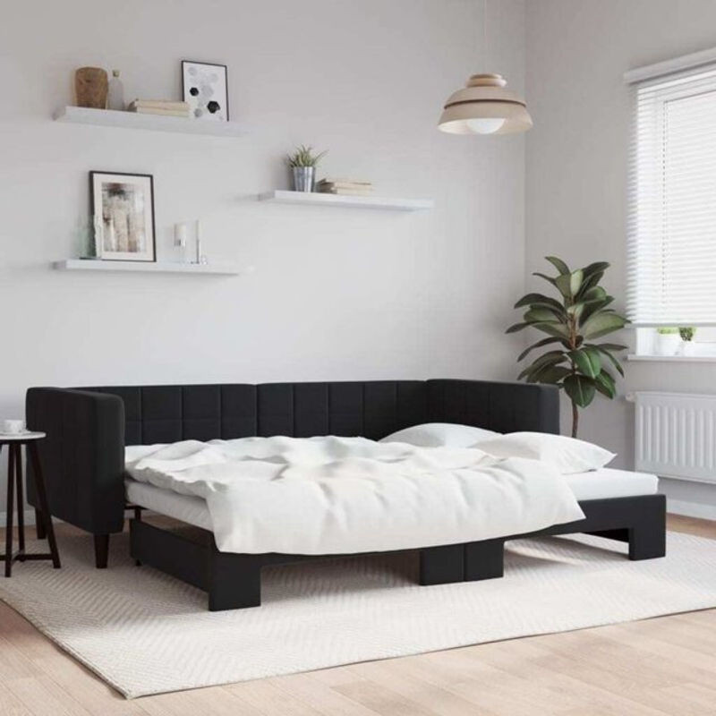 Ausziehbares Funktionsbett Vidaxl in Schwarz aus Samt und Metall, Modern und Minimalistisch, B/T/H: 90 x 200 cm - Bild 1