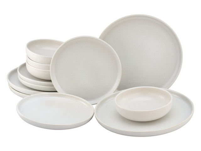 CreaTable Tafelservice Uno Offwhite aus Steinzeug, 12-teiliges Geschirrset in Offwhite - Bild 1