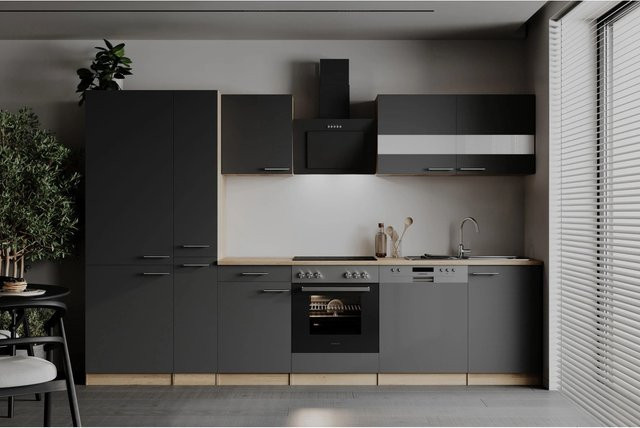 Respekta Küchenzeile Merle modern in Grau mit Eiche Sägerau Nachbildung, Breite: 310 cm, Höhe: 200 cm, Tiefe: 54,5 cm - Bild 1