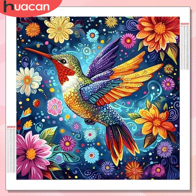 HUACAN 5D-Diamantgemälde Set mit Blumen und Tieren in Mehrfarben zur Wanddekoration - Bild 1