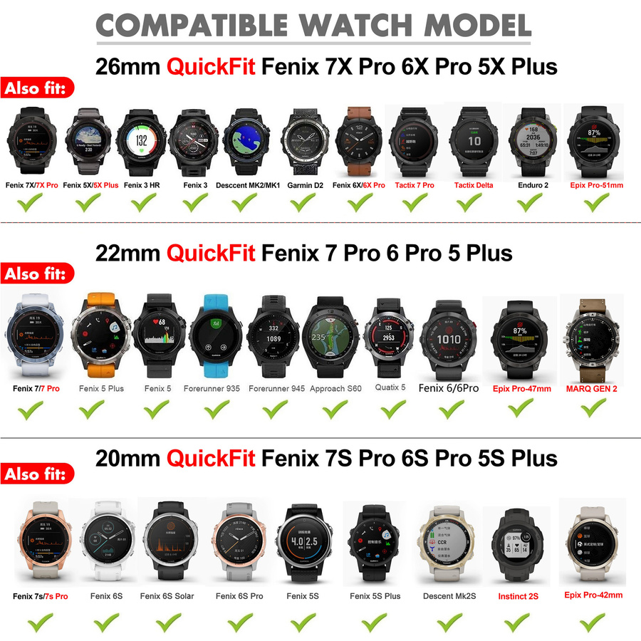 Uhrenarmband Silikon, Schwarz, Unisex, 26 22 20mm, für Garmin Fenix - Bild 3