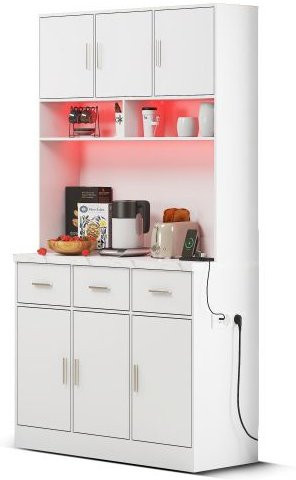 Modernes Multifunktionales Buffet MUVOE in Weiß mit LED-Beleuchtung und 3 Schubladen, B/T/H: 100 x 40 x 180 cm - Bild 1