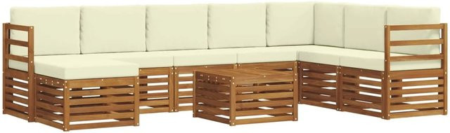 vidaXL Sofagarnitur 9-teilig aus Massivholz Akazie in Natur und Creme mit Polsterung und Kissen - Bild 1