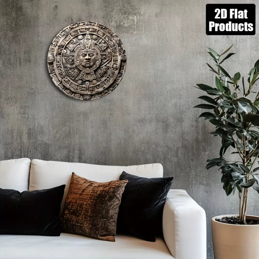 CIFBUY Runde Aluminium-Wanddekoration mit Maya-Thema und Hieroglyphen, 2D Flache Kunst im Ethnic-Design, Durchmesser: 20,32 cm - Bild 3