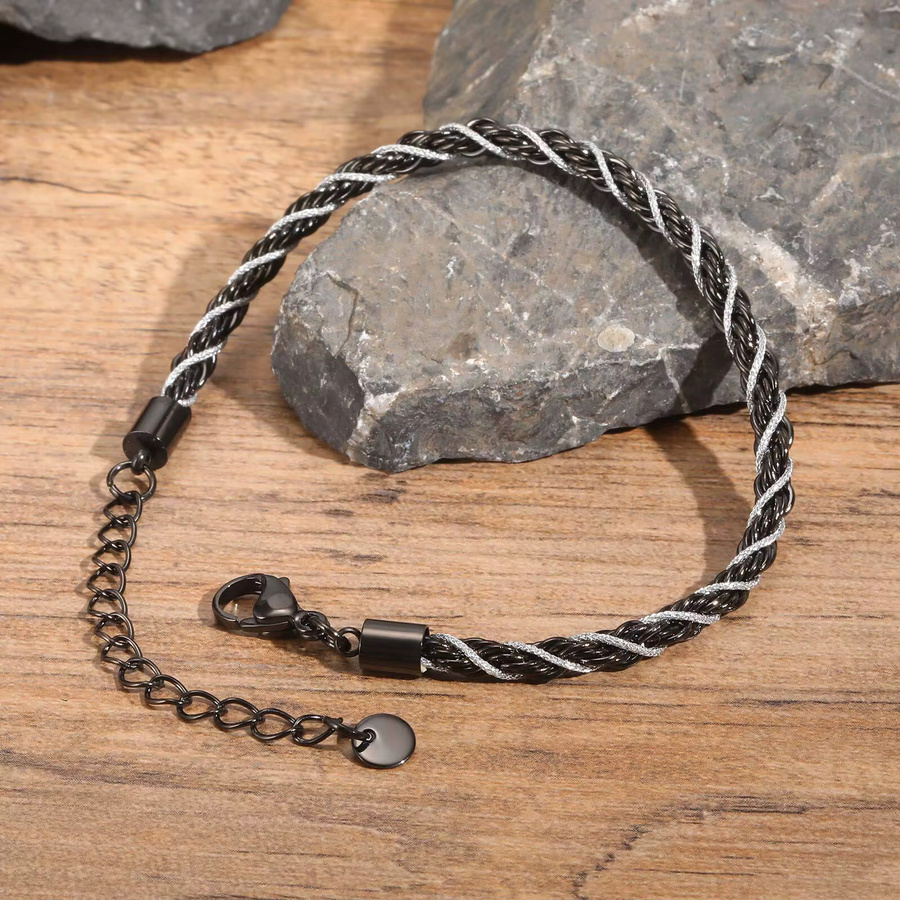 Vnox Armband, Edelstahl, Schwarz Silber Farbe, Twisted Rope, Unisex - Bild 4
