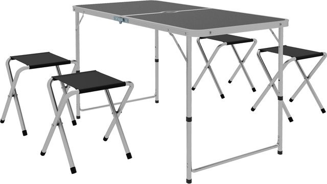 Outsunny Campingtisch-Set aus Aluminium mit 4 Stühlen in Schwarz, höhenverstellbarer Picknicktisch mit Sonnenschirmöffnung für Garten, Camping und Strand - Bild 1