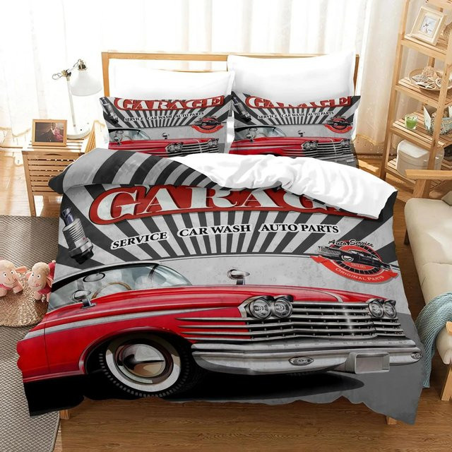 Lodestar Bettwäscheset mit nostalgischem Oldtimer-Motiv in Rot, 2-teilig aus Polyester, B/H: 70 x 133 cm - Bild 1