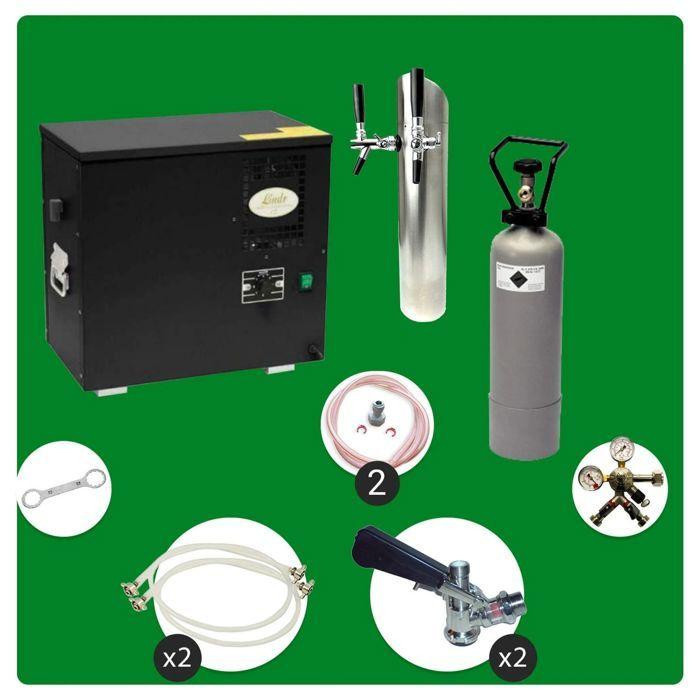 ich-zapfe.de Zapfanlage AS-40 Untertheken Komplett Set, 2-leitig mit Durchlaufkühler, Nasskühler und Schanksäule, Green Line, Zapfkopf Kombi und KeyKeg, Schwarz-Grau - Bild 2