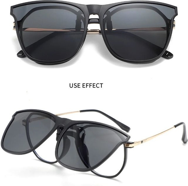 Polarisierte Clip-On-Sonnenbrille für Herren, Vollrand, Square, Schwarz, Kunststoff - Bild 1