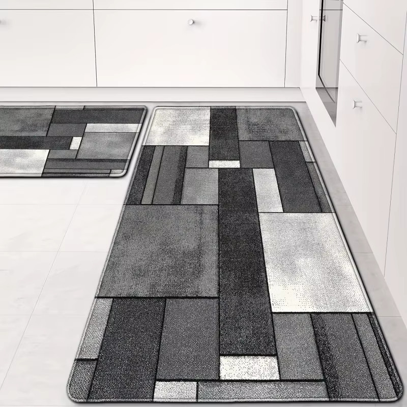 VIKAMA 2er-Set Küchenteppiche mit geometrischem Design in Schwarz-Weiß-Grau, rutschfest und saugfähig - Bild 3
