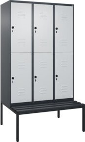 C+P Doppelstock-Spind Classic PLUS Sitzbank mit 3 Abteilen und unterbauter Bank, Farbe: Anthrazitgrau, Lichtgrau oder Schwarzgrau, B/T/H: 212,0 x 120,0 x 81,5 cm - Bild 1