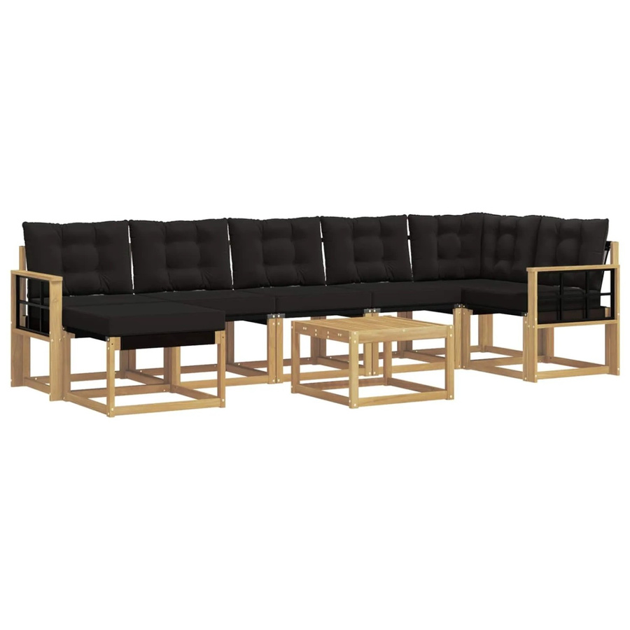 vidaXL 8-teilige Outdoor-Sofagarnitur in L-Form aus Akazienholz mit Kissen und Tisch in Weiß, Schwarz und Braun - Bild 2