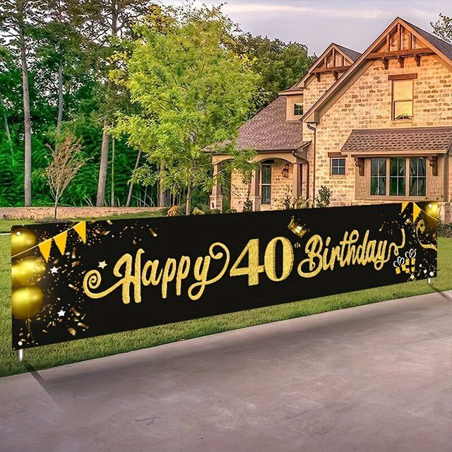 VIKAMA Happy 40th Birthday Banner Geburtstag Party Dekoration in Schwarz und Gold als Fotohintergrund - Bild 1